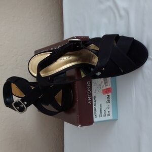 Antonio Melani Black Satin Strapped High-Heeled Sandal Size 8
